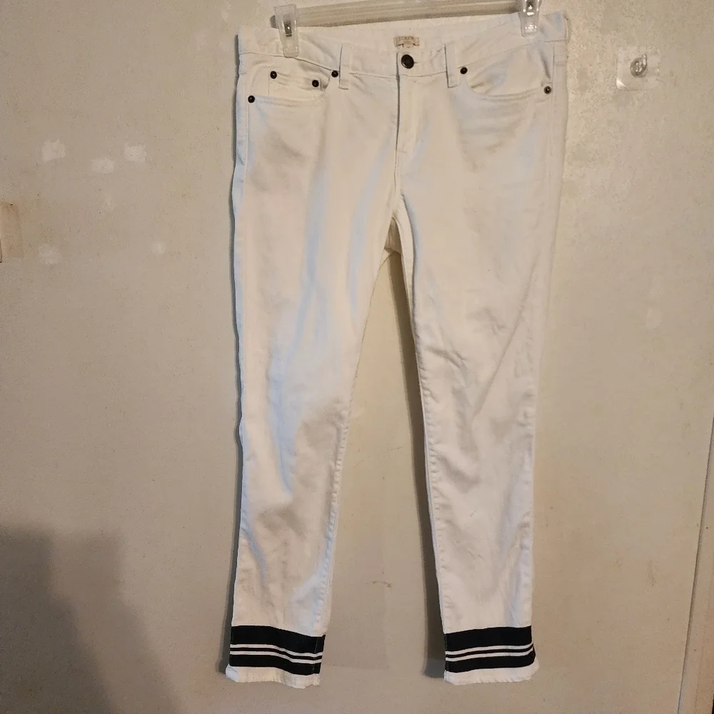 J.Crew White & Navy Striped Jeans Size 31 (spot) Inseam 27